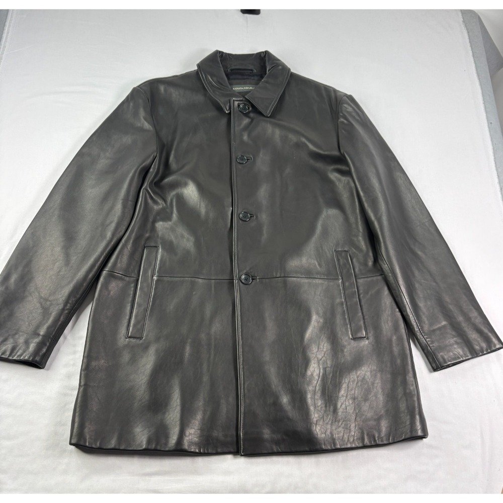 Banana Republic Leather jacket Mens Large Brown Trench Coat